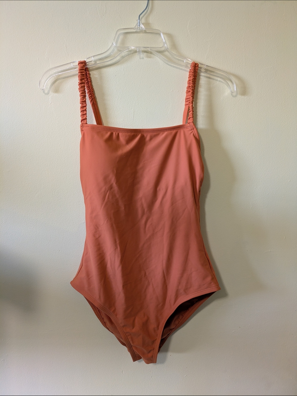 Kona Sol Rust-Orange Women's Small One-Piece Swimsuit with Ruched Straps